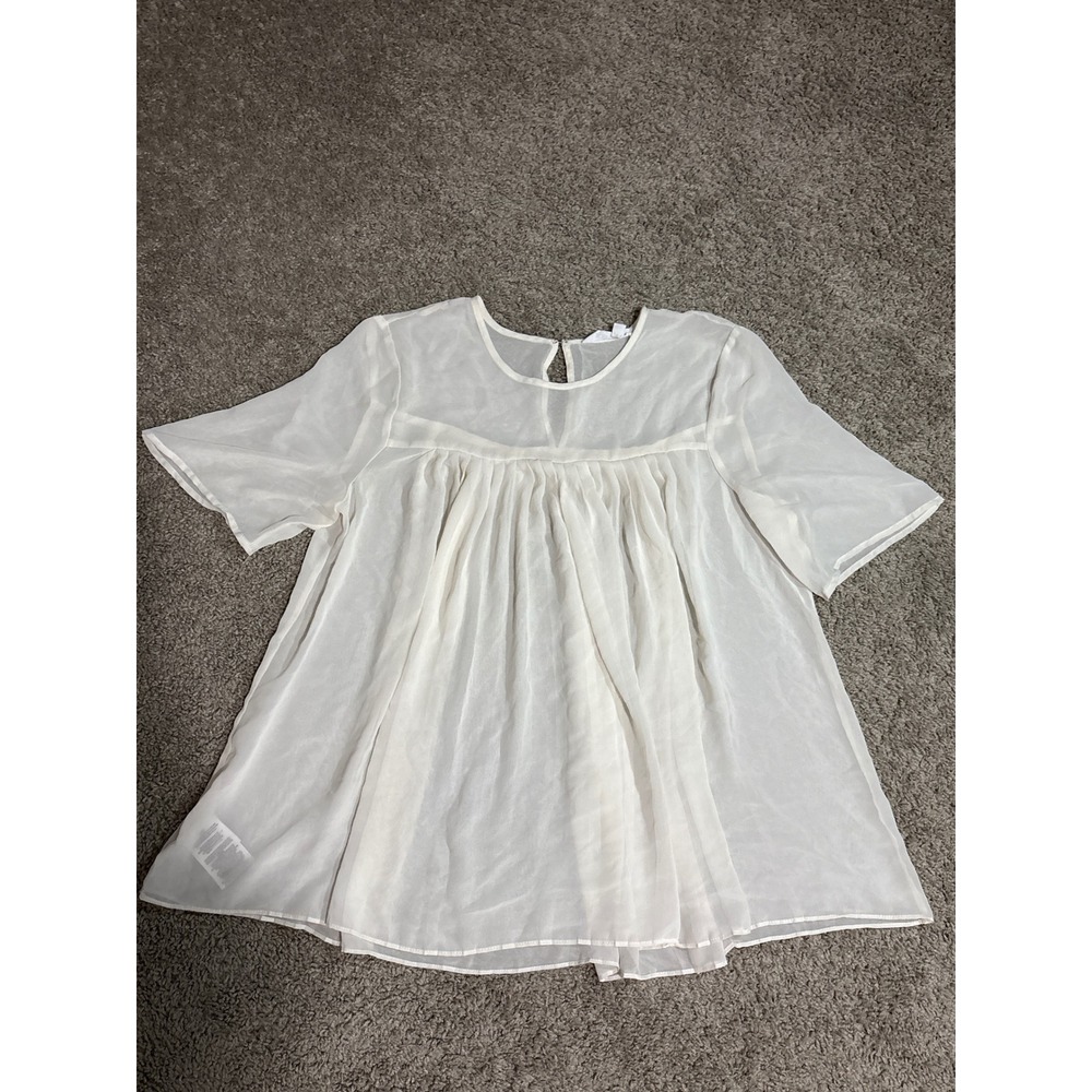 Y2K BCBGeneration Whisper White Sheer Babydoll Blouse Large